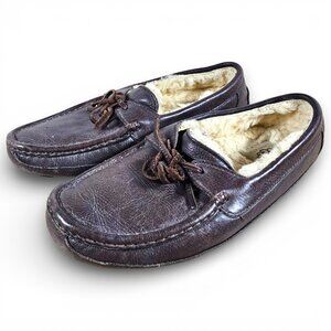 Ugg Australia Mens Loafers Slippers Dark Brown Leather Sheepskin Cozy Size 8